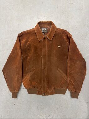 Reportage RGA Italy Suede Leather Bomber Jacket Tan Distressed Mens XL